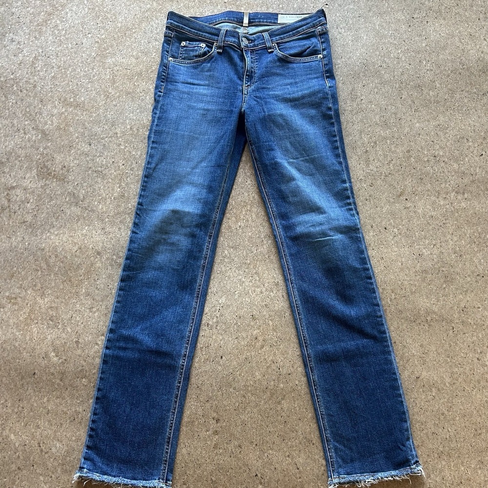 Rag & Bone women's straight leg low rise blue denim jeans raw hemline-Size 29